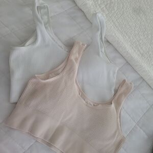 Ribbed White and Peachy Pink SO Sports Bra   Set Of Two